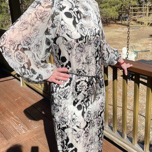 Thomas Wylde Skull and Rose Printed Silk Dress